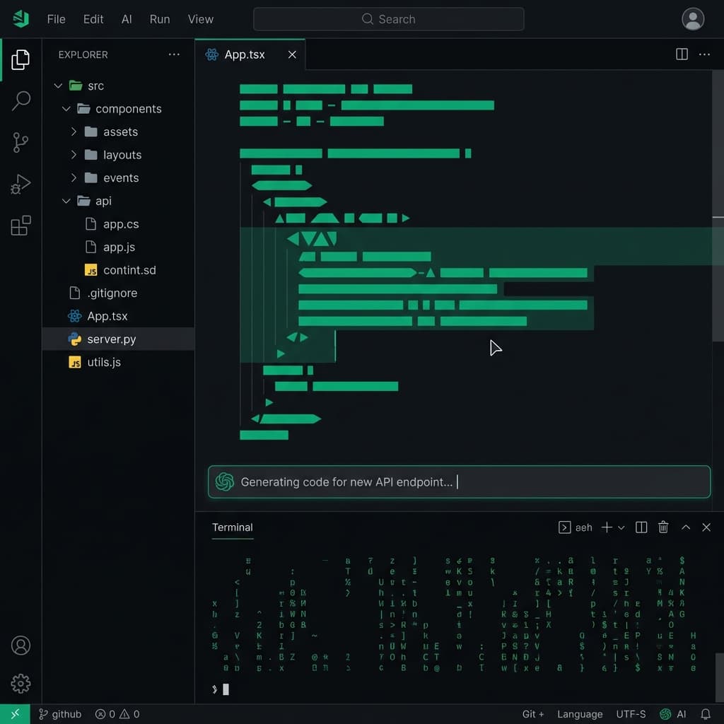 Antigravity AI code editor showing code being generated automatically from a prompt